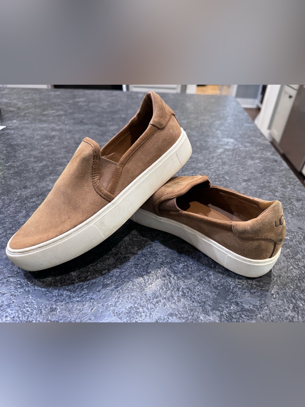UGG Women's Brown Suede Slip-On Sneakers with White Platform Soles